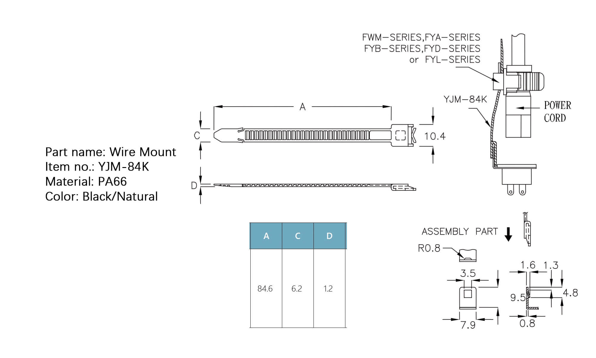 Plastic Wire Mount YJM-84K